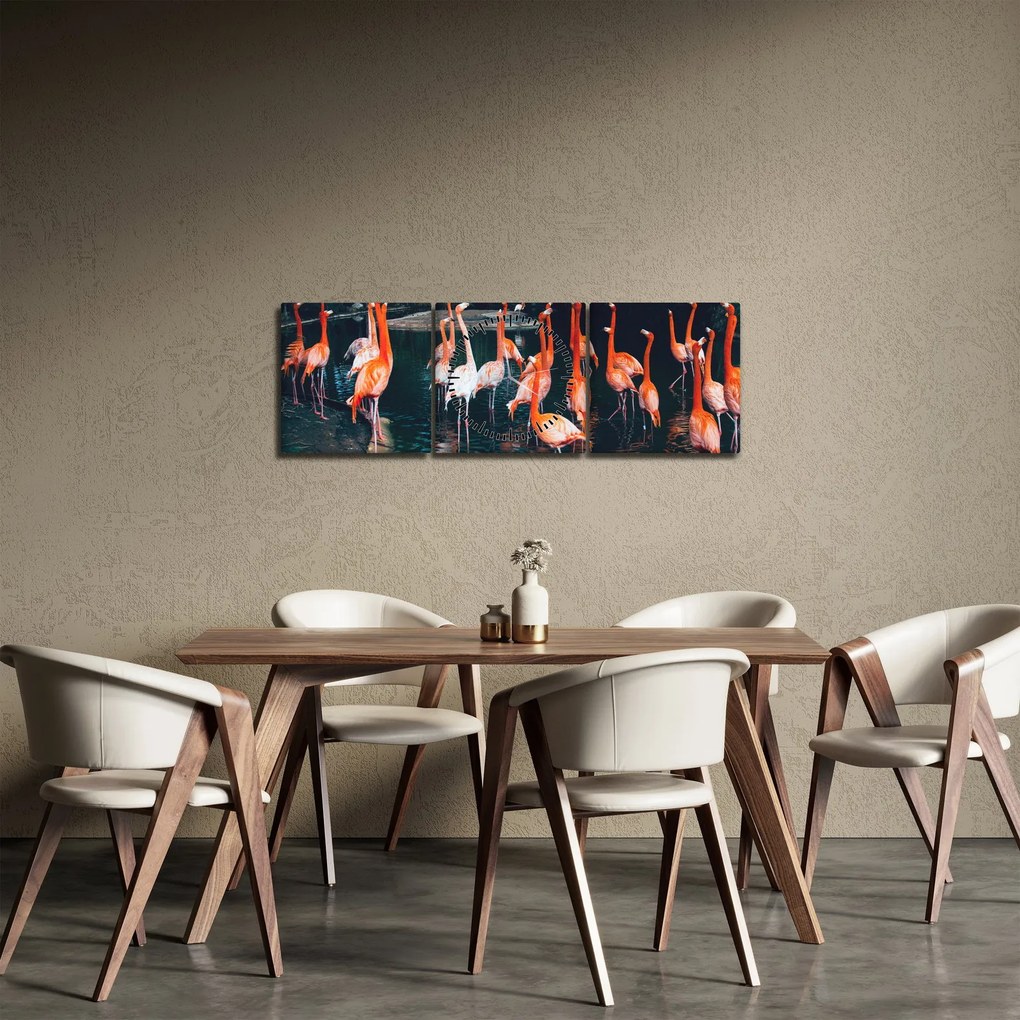 Tablou - turmă de flamingo (cu ceas) (90x30 cm)