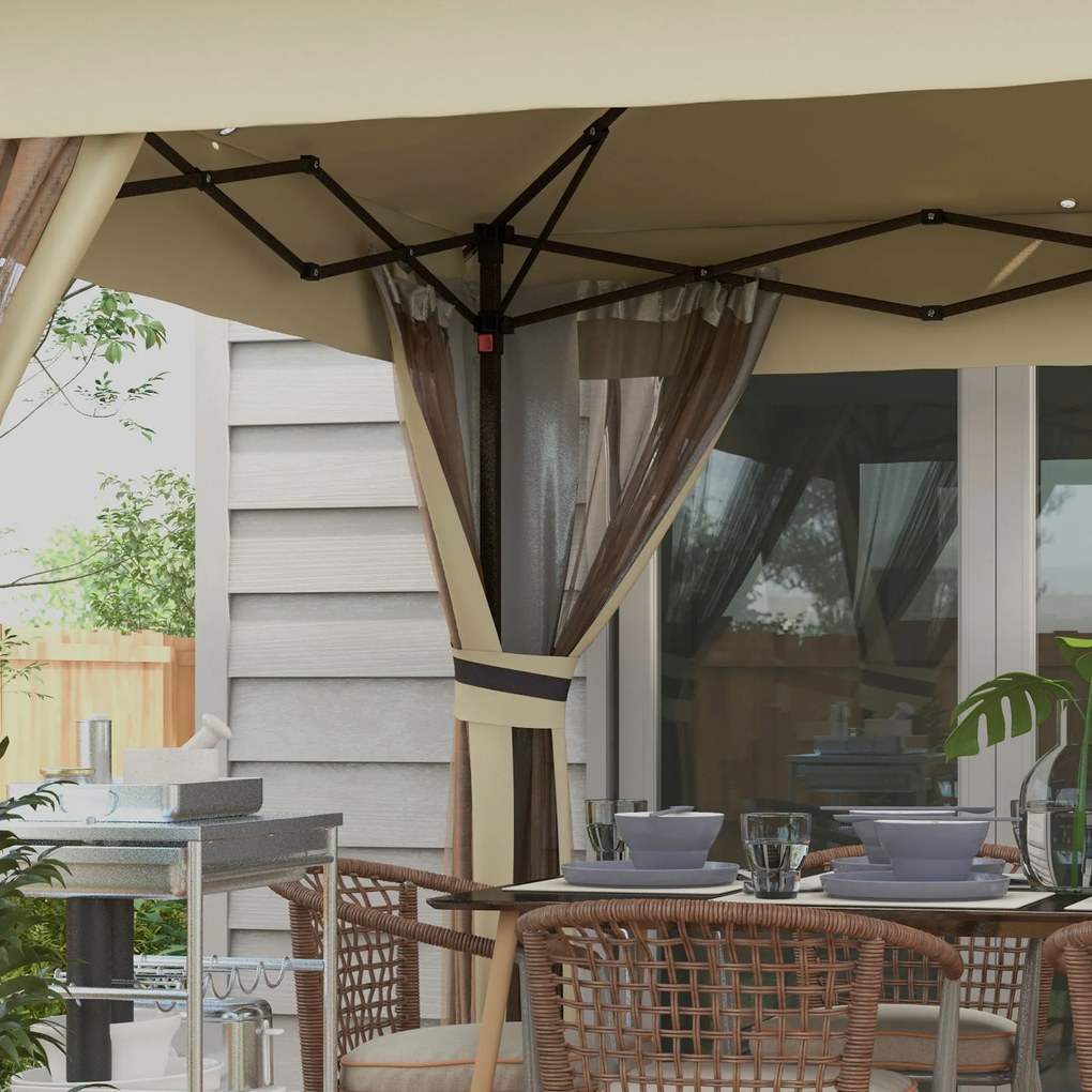 Outsunny Pavilion 3,3x3,3m rezistent la apă pop-up pliabil cu LED, acoperiș dublu, plasă anti-țânțari, 4 părți laterale, geantă | Aosom Romania