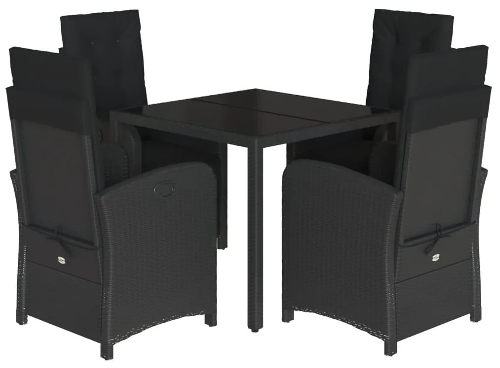 3212457 vidaXL Set mobilier de grădină cu perne, 5 piese, negru, poliratan