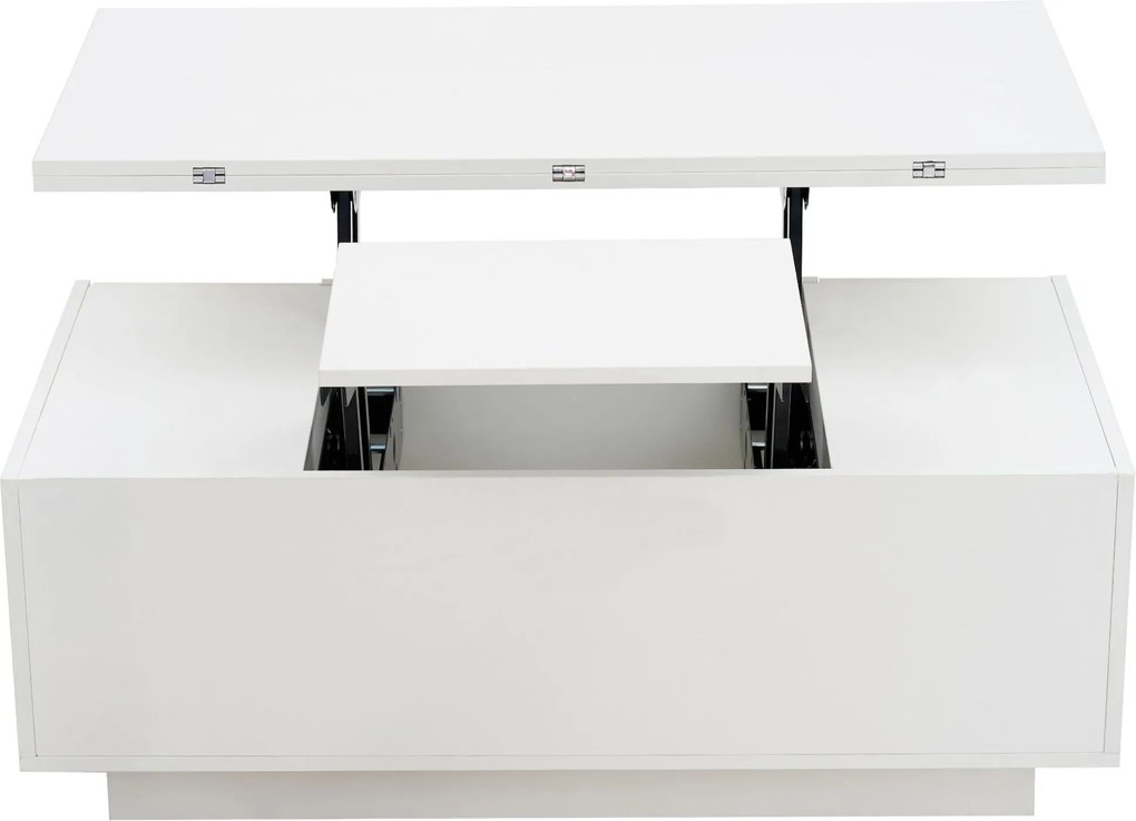 Masă de cafea modernă, multifuncțională, cu mecanism dublu de ridicare și spațiu de depozitare ascuns, 100×50×43 cm, Alb