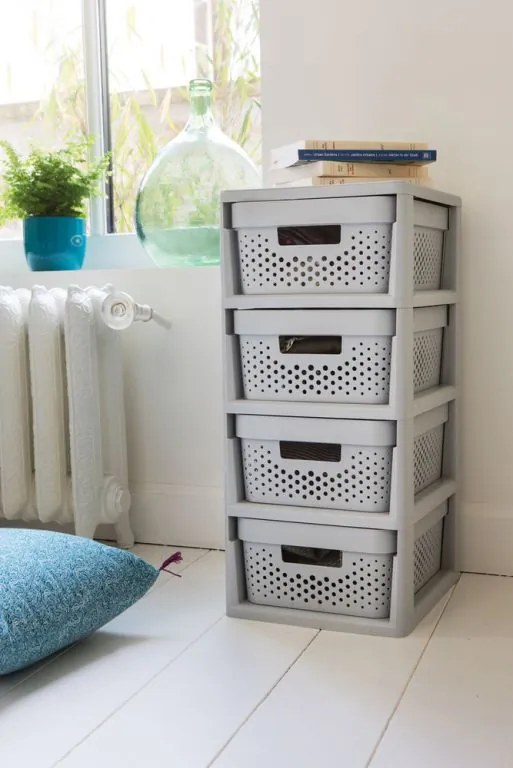 Raft cu sertare 4x11L INFINITY DOTS - gri