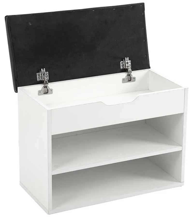 PANTOFAR TIP TABURET CU DEPOZITARE, 60X29.5X45 CM, ALB/NEGRU, SEZUT PIELE ECOLOGICA, PAL