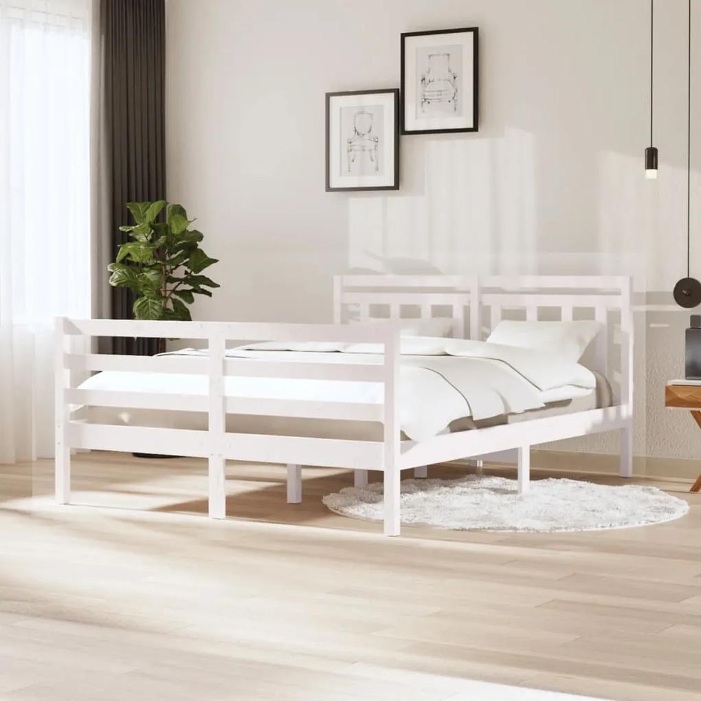 3100655 vidaXL Cadru de pat, alb, 140x200 cm, lemn masiv