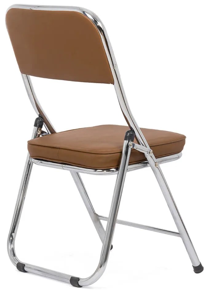 Scaun pliant maro HRC 607 din piele ecologică și cadru metalic cromat