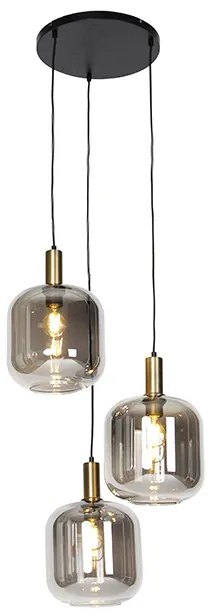 Lampă pendantă de design neagră cu sticlă aurie și fum cu 3 lumini - Zuzanna
