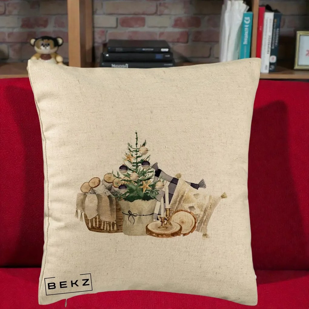Perna Decorativa Colt Cozy de Craciun Boho, 40x40 cm, Bej, Husa Detasabila, Perna Inclusa, BEKZ®