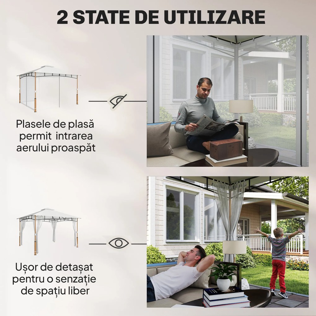 Outsunny Foișor 3 x 3.6 m, Acoperiș Dublu UPF50+ cu Plasă, Crem | Aosom Romania
