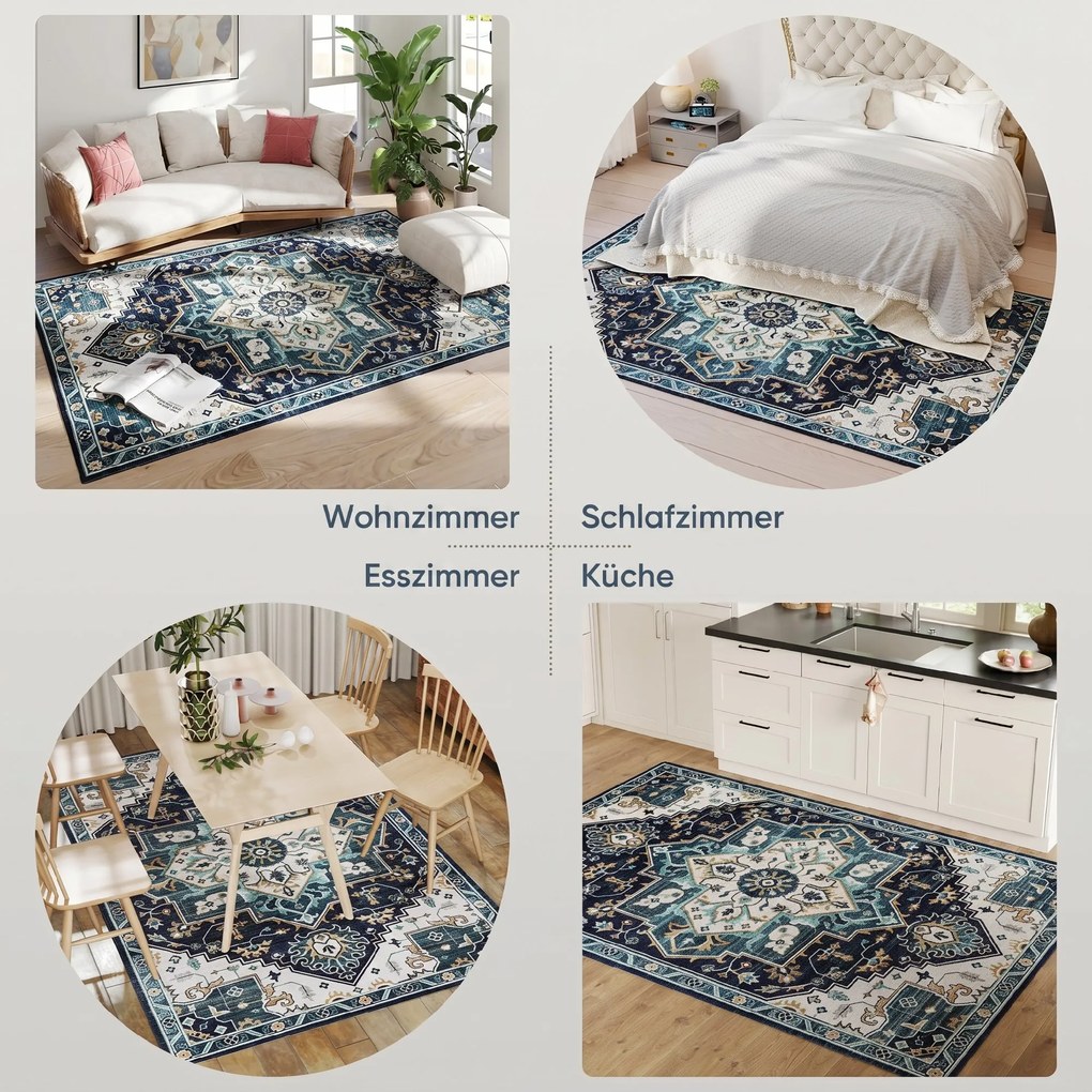 HOMCOM Covor Boho Antiderapant și Lavabil cu Fir Scurt 230x160cm Multicolor | Aosom Romania