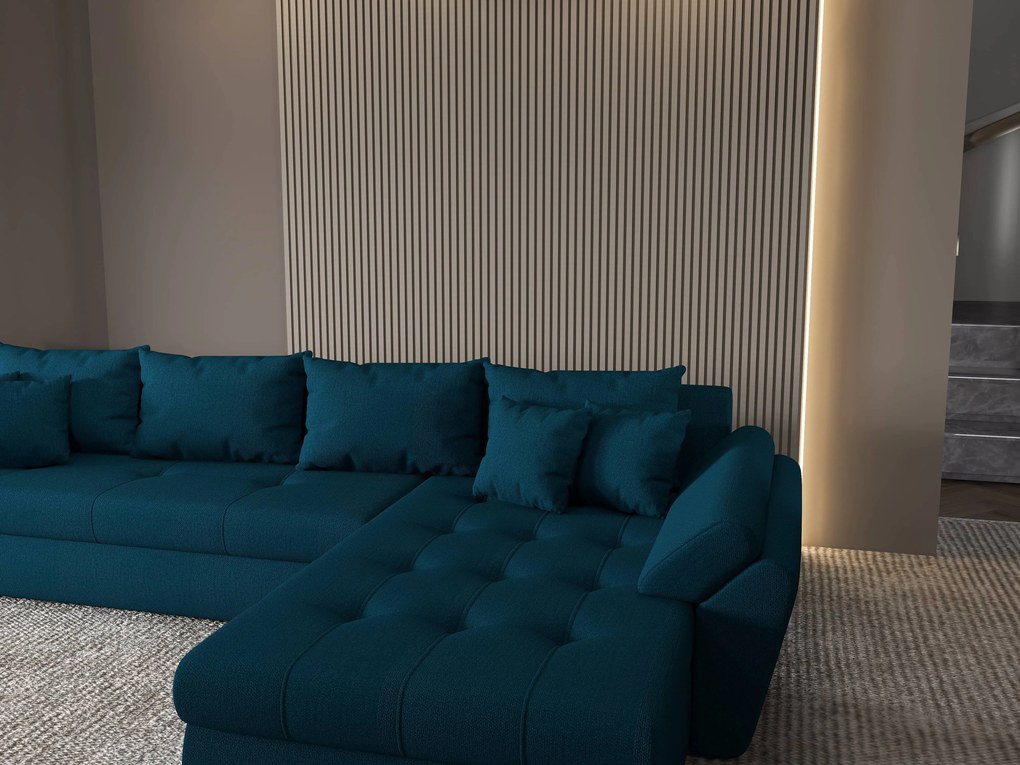 Colțar extensibil dumonde cu ladă de depozitare si sezut confortabil din spuma high-density, Loana XL Enjoy Petrol II 335x185 cm