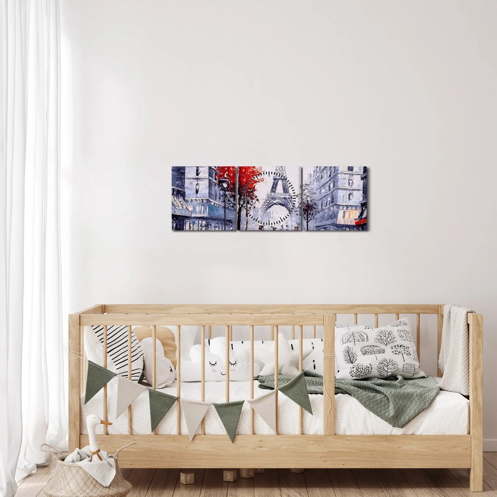 Tablou - Străzi din Paris, pictură în ulei (cu ceas) (90x30 cm)