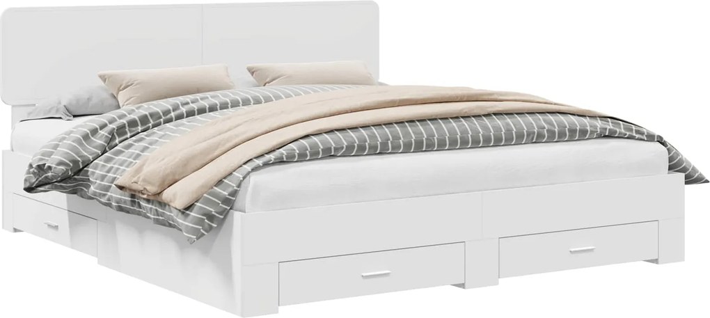 vidaXL Cadru de pat cu headboard Alb 200 x 200 cm Lemn compozit