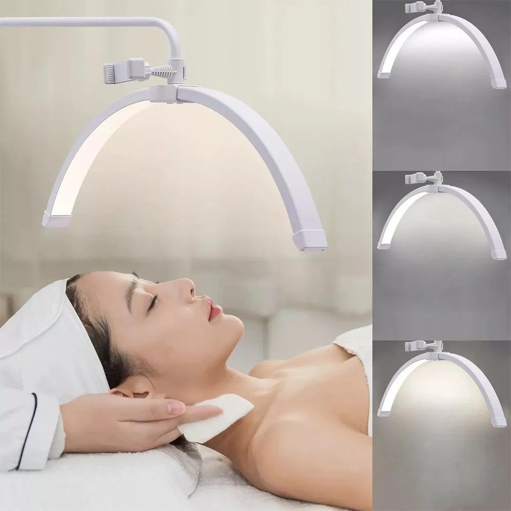 Lampă de podea cosmetică Moon, în formă de semilună, albă