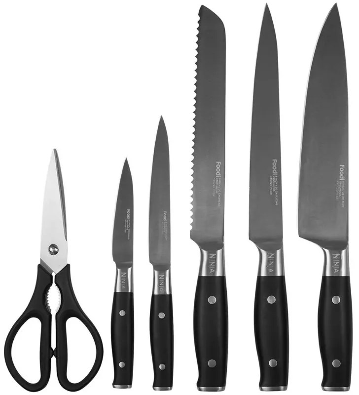 Set cutite cu ascutitor si suport Ninja K32014EUUK, 6 piese, StaySharp, Design ergonomic, Argintiu/Negru