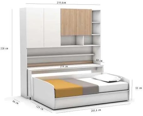 Pat rabatabil cu birou si dulapuri deasupra - Ikon Compact(90X200)