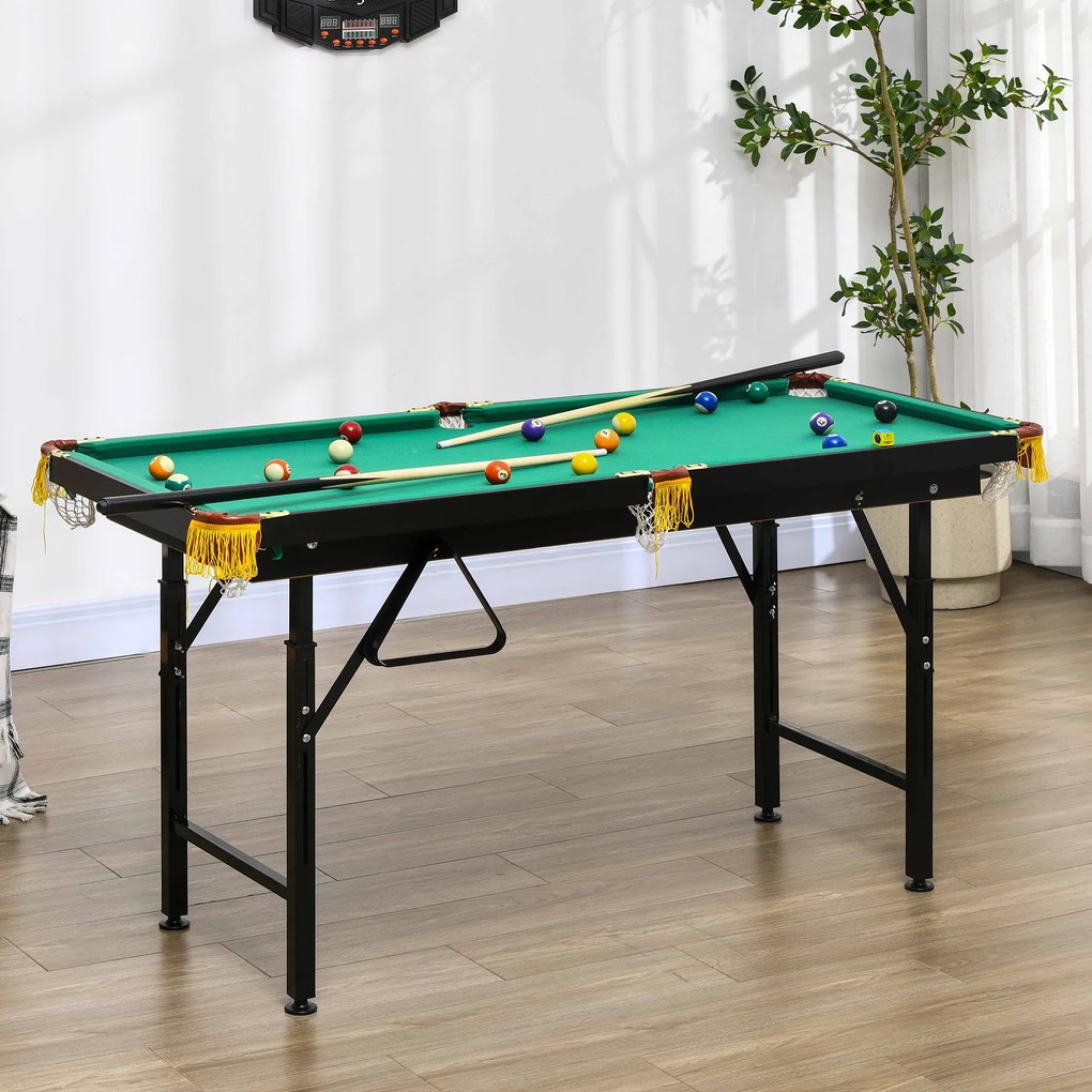 SPORTNOW Masă de Biliard Reglabilă pe Înălțime cu Accesorii, Masă din MDF și Oțel Carom, 140x60x55-75 cm, Verde | Aosom Romania