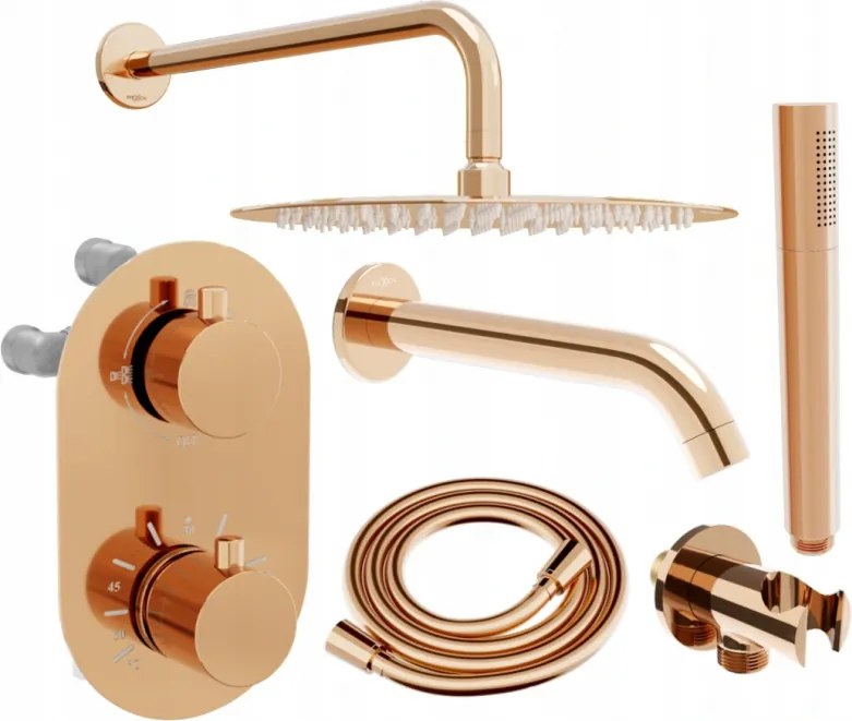 Mexen Kai Set subacvatic pentru cadă și duș DR70 cu duș de tip ploaie de 30 cm, aur roz - 77602DR70301-60