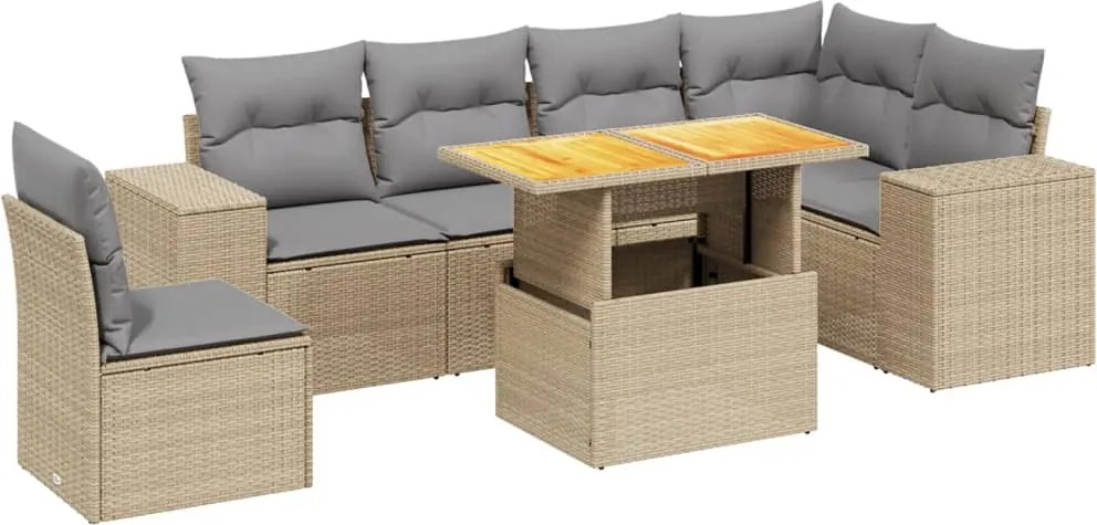 vidaXL Set canapele de grădină, 7 piese, cu perne, bej, poliratan