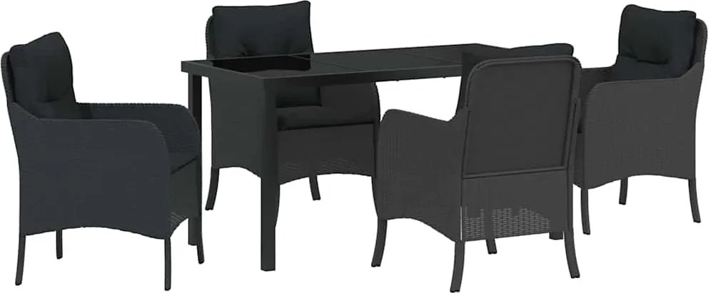 vidaXL Set de masă pentru grădină cu pernă 5 pcs Negru poliratan
