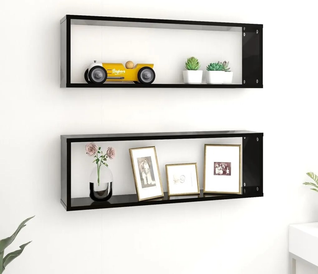 vidaXL Rafturi de perete cub 2 buc. negru 80x15x26,5 cm lemn prelucrat