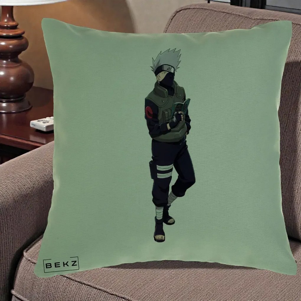 Perna Personalizata Naruto Kakashi Hatake Portret Complet, 40x40 cm, Verde, Husa Detasabila, Perna Inclusa, BEKZ®