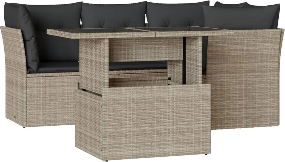 vidaXL Set canapele de grădină cu perne, 5 piese gri deschis poliratan