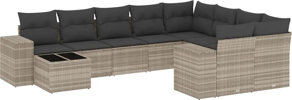 vidaXL Set canapele de grădină cu perne 10 piese gri deschis poliratan