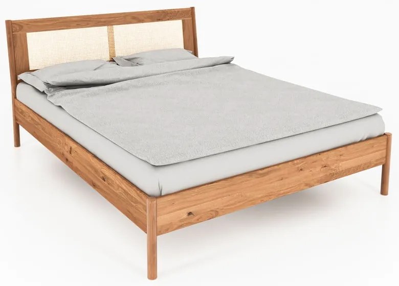 Pat matrimonial din lemn de stejar cu tăblie din ratan 180x200 cm Pola - The Beds