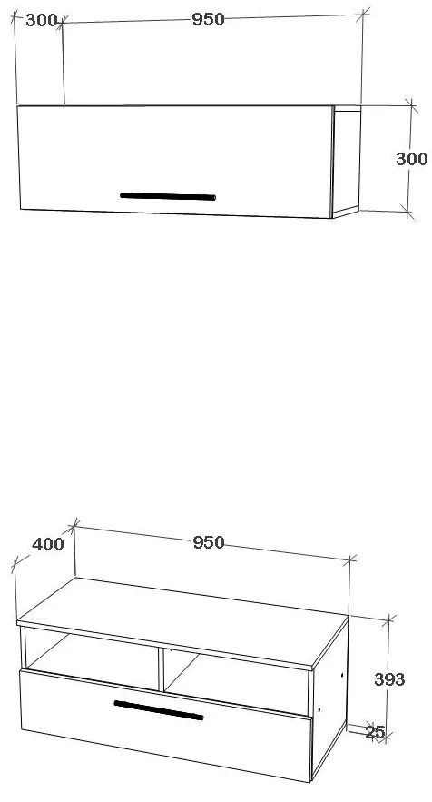 Living haaus V11, Negru/Alb Lucios, MDF, L 95 cm