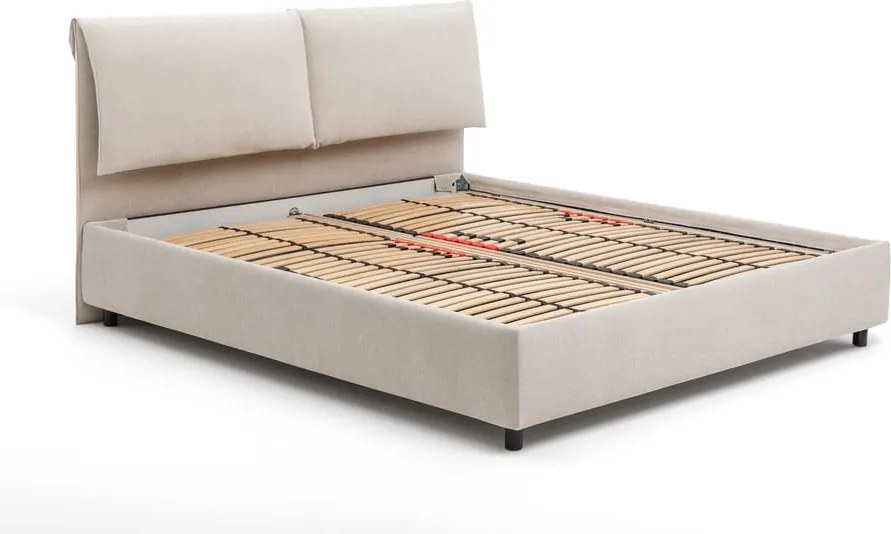 Pat dublu tapițat bej cu spațiu de depozitare cu saltea/ somieră 180x200 cm Myra Pillow - Bonami Selection
