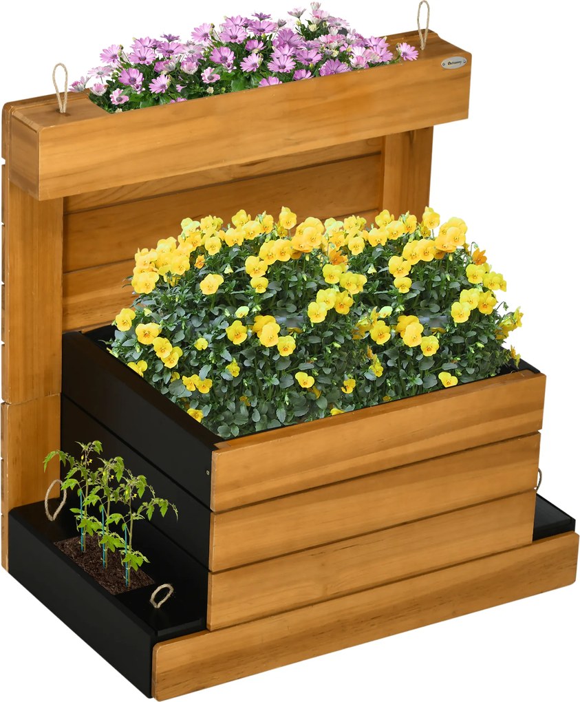 Outsunny Pat ridicat cu 4 cutii de plantare, sistem de auto-udare, căptușeală din material nețesut, rezistent la intemperii, 79,5 cm x 49,5 cm x 80 cm | Aosom Romania
