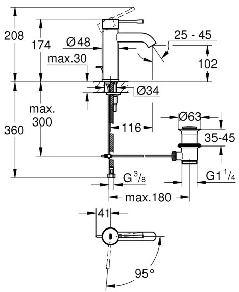 GROHE 23591001 - Baterie pentru lavoar ESSENCE, mărimea S, crom lucios