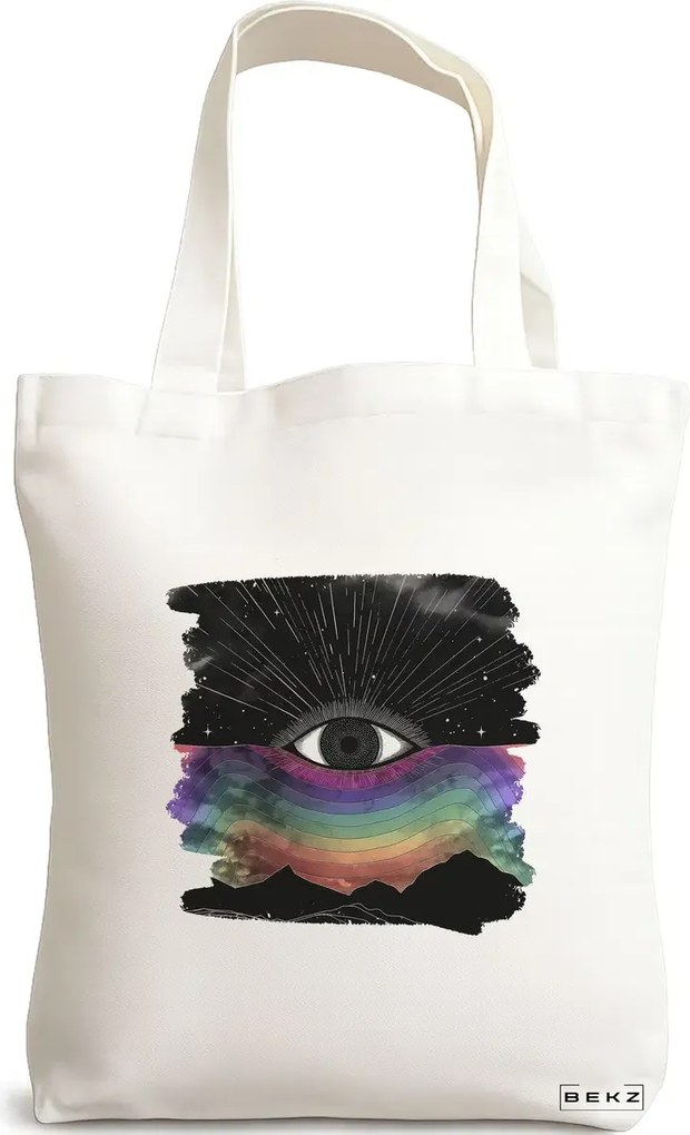 Sacosa de Panza pentru Cumparaturi, Geanta Tote, model Celestial Eye 5, 38x34.5 cm, Alba, BEKZ®