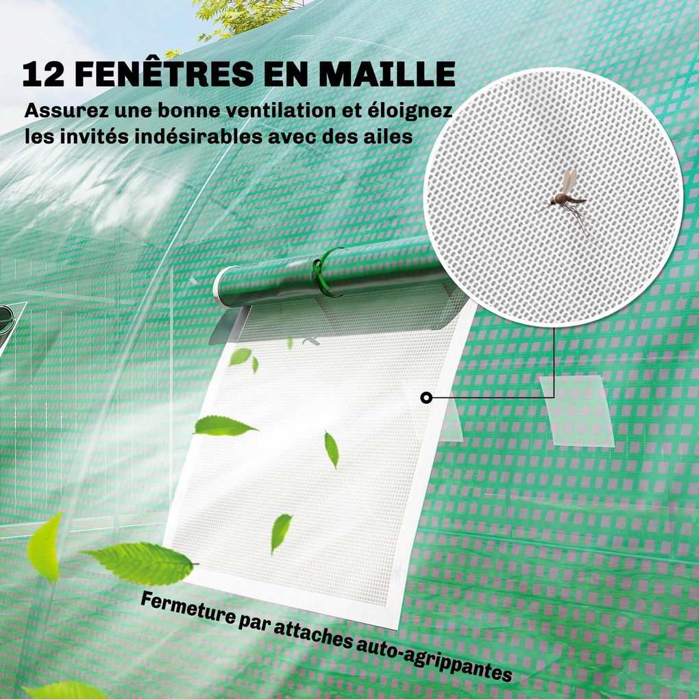 Outsunny Seră tunel de grădină Seră pentru legume oțel galvanizat Ø25mm și structură consolidată 395x595x199cm Verde | Aosom Romania