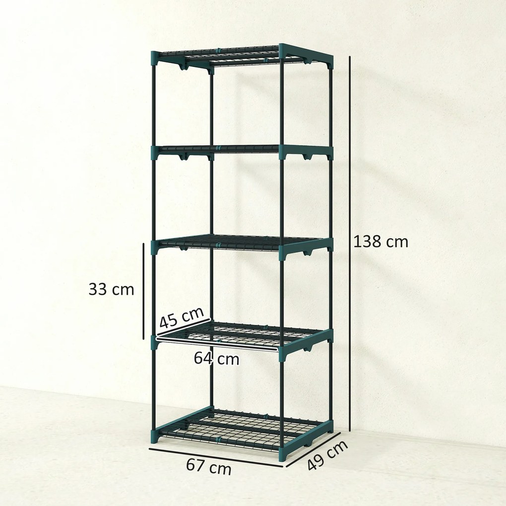 Outsunny Suport pentru Plante Vertical cu 5 Niveluri din Oțel și Plastic, Suport Ghivece pentru Interior și Exterior Grădină Balcon, 67x49x138 cm, Verde Închis | Aosom Romania