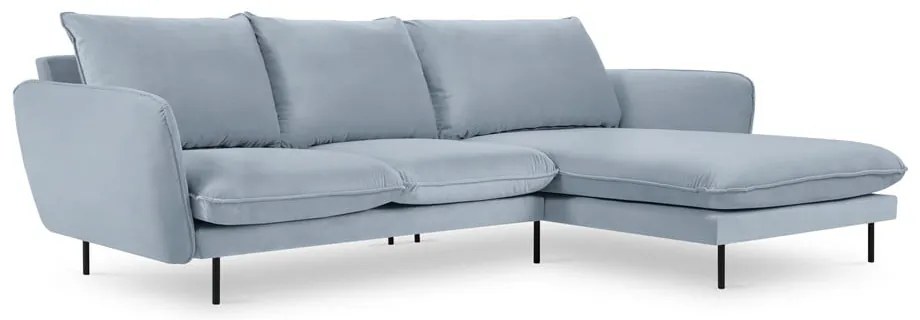 Colțar albastru deschis cu tapițerie din catifea (cu colțar pe partea dreaptă) Vienna – Cosmopolitan Design