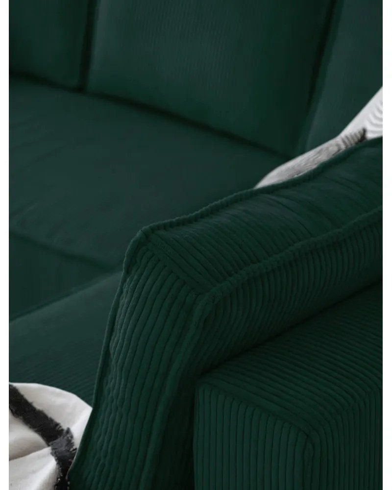 Colțar verde închis extensibil cu tapițerie din catifea reiată (cu colț pe partea dreaptă/în formă de "U") Brave Dave – Miuform