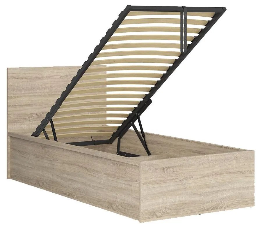 Pat de o persoană 90 cm Tetrix 15 (stejar sonoma) (cu somieră) (cu sp. depozitare). 1098500