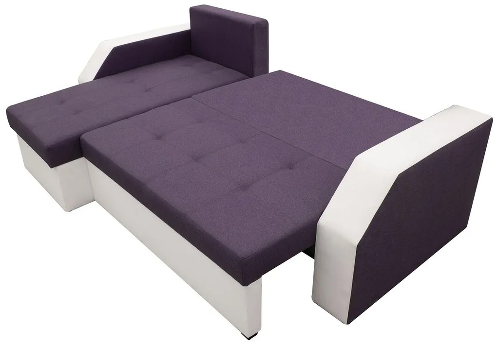 Coltar extensibil Madrid, 226x145x79 cm, 2 lazi depozitare, Reversibil, Alb/ Mov