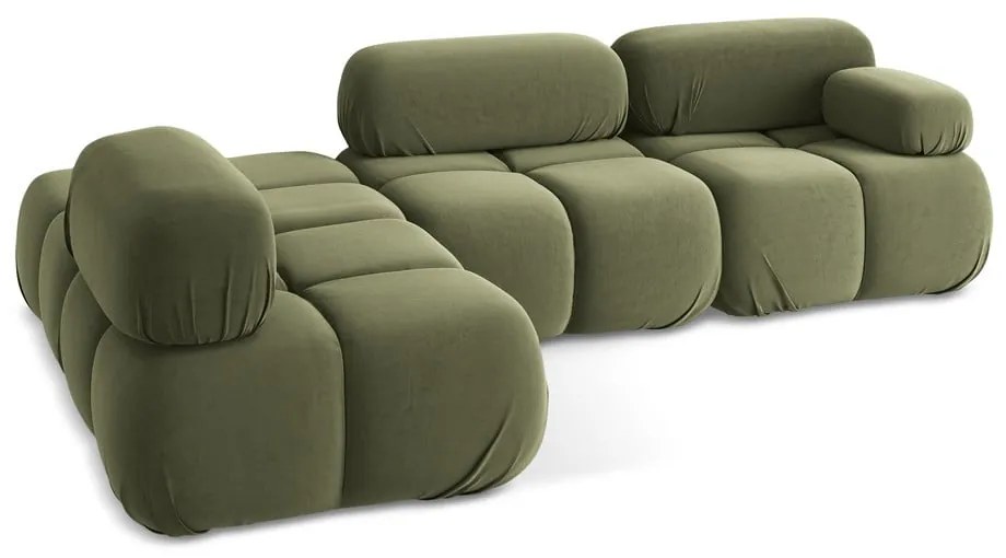 Colțar modular verde deschis cu tapițerie din catifea (cu colț pe partea stângă) Lokua – Makamii