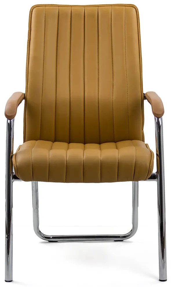 Scaun vizitatori bej HRC 614 din piele ecologică și cadrul metalic rezistent