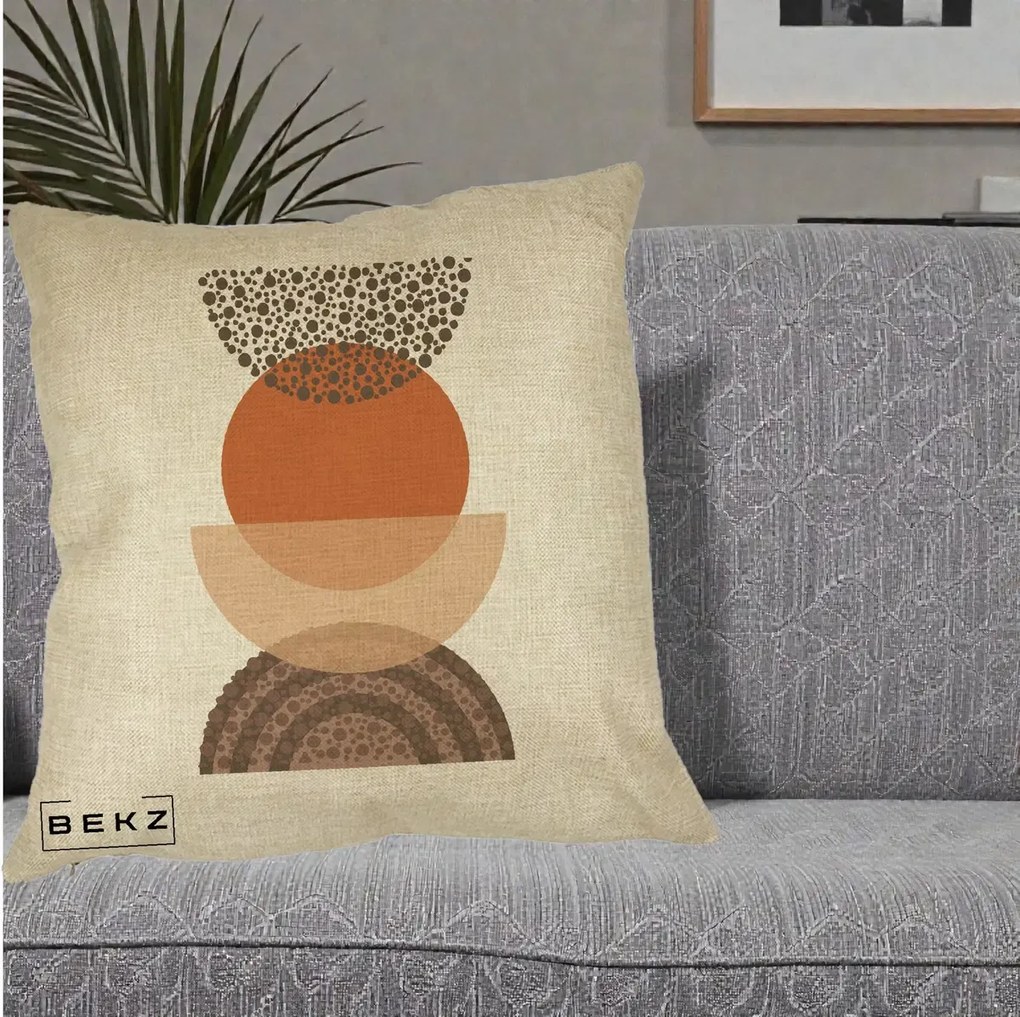 Perna Decorativa Boho Stiva Forme Punctate Terracotta, 40x40 cm, Crem, Husa Detasabila, Perna Inclusa, BEKZ®