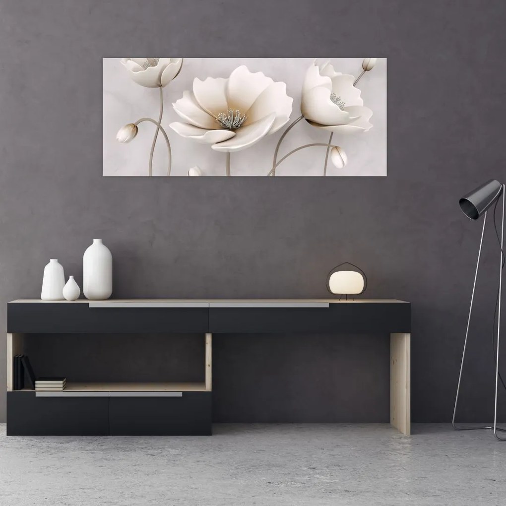 Tablou cu florile albe (120x50 cm)