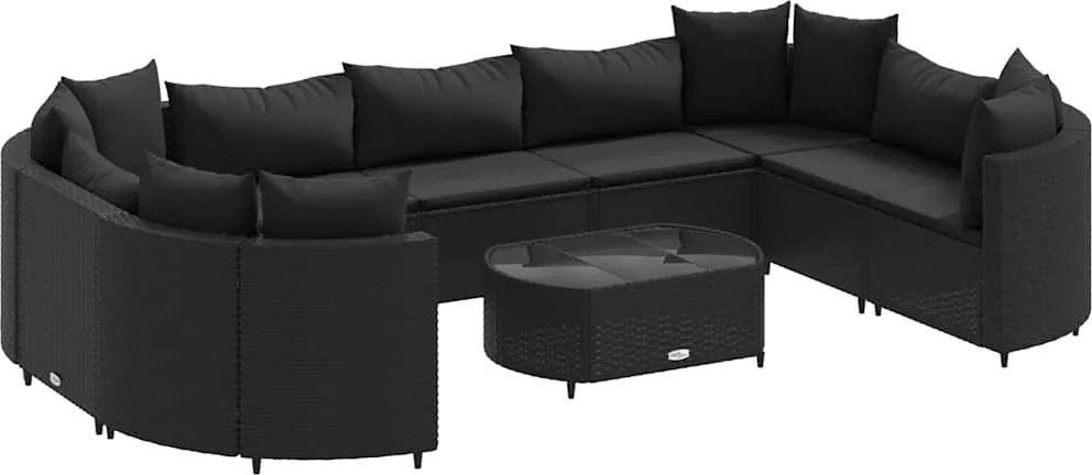 vidaXL Set canapele de grădină cu perne, 10 piese, negru, poliratan