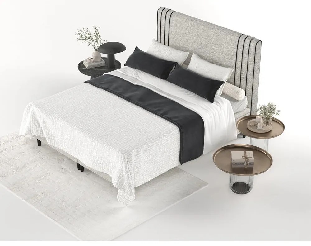 Pat matrimonial gri deschis tapițat cu spațiu de depozitare 140x200 cm Musca – Maison de Rêve