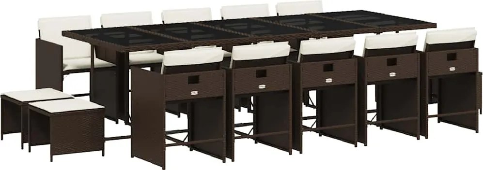 vidaXL Set mobilier de grădină cu perne, 15 piese, maro, poliratan