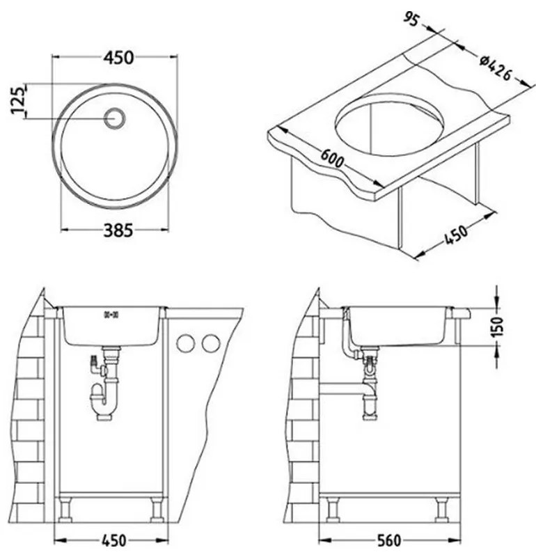 Chiuveta bucatarie rotunda, crom leinen, Alveus Form 10 LEINEN