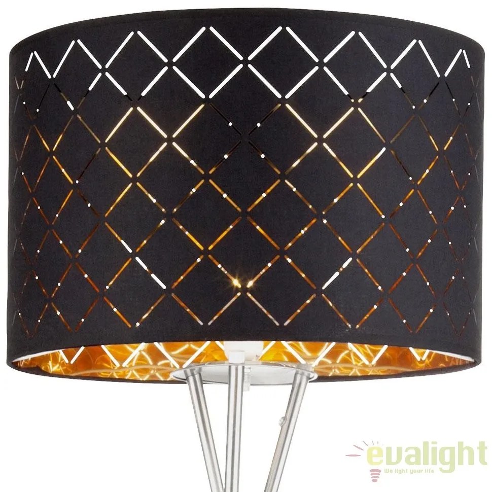 Lampadar elegant cu abajur din tesatura negru cu auriu, CLARKE 15229S1 GL