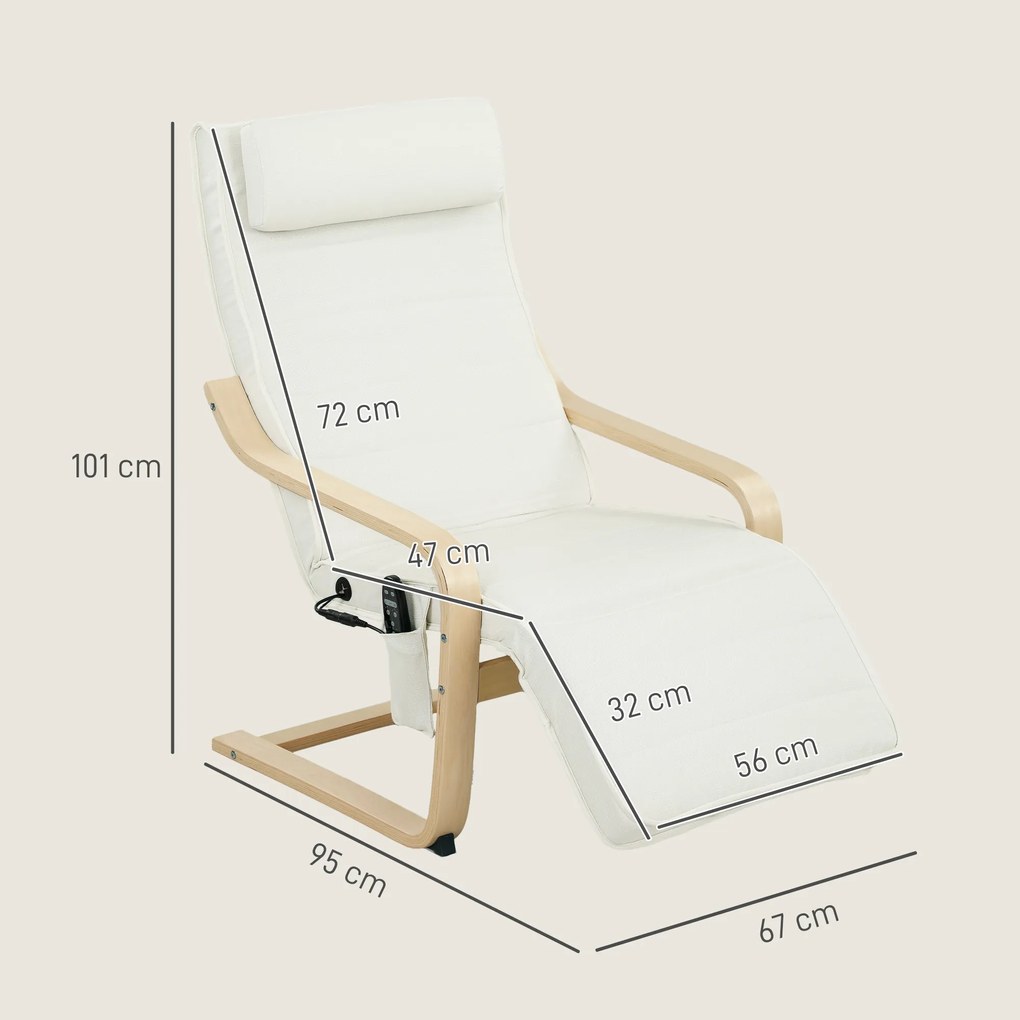 HOMCOM Fotoliu pentru living cu încălzire și suport pentru picioare reglabil Crem Lemn | Aosom Romania