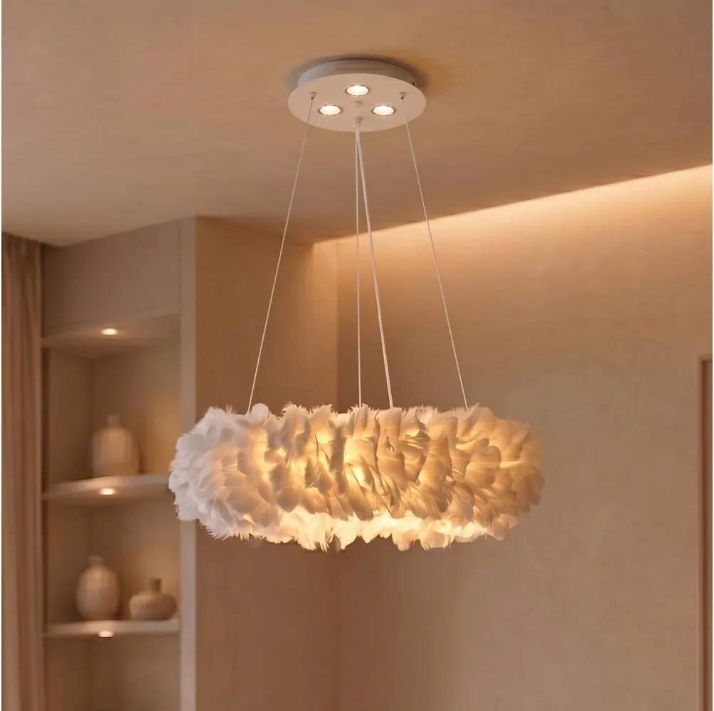 Brilagi - Lustră LED suspendată pe cablu FEATHER, 3x E27/40W/230V + 3x LED/3W, Ø 40 cm, albă