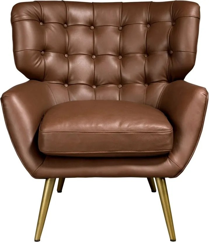 Fotoliu confortabil tapitat cu piele naturala Maro inchis